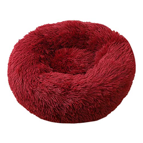 XDKS Donut-Katzenbett aus Plüsch, rund, selbstwarm, beruhigend, Haustierbett, weiches Welpen-Sofa, rutschfeste Unterseite, maschinenwaschbar (3XL, Weinrot) von XDKS