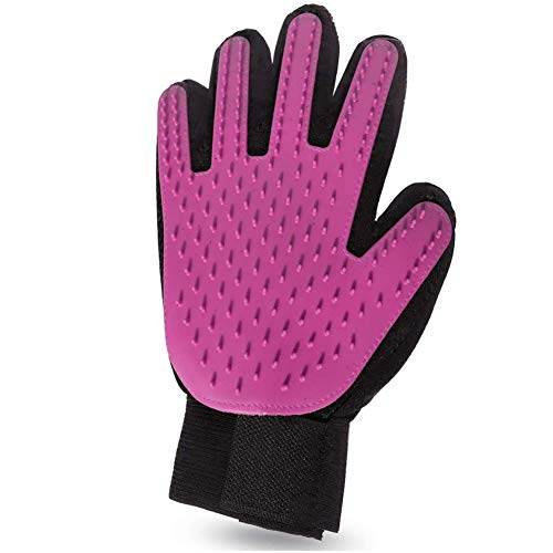 XDKS Handschuh zum Entfernen von Haustierhaaren, Fellpflege-Handschuh, Massage-Handschuh mit verbessertem Fünf-Finger-Design, für Katzen und Hunde mit langem und kurzem Fell (linke Hand, Fuchsia) von XDKS