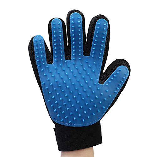 XDKS Handschuhbürste, Haustierhandschuh, Massage-Enthaarungshandschuh, Haustierhaarentferner, Handschuh für die Fellpflege, Bürste für Katzen und Hunde (rechte Hand, blau-A) von XDKS