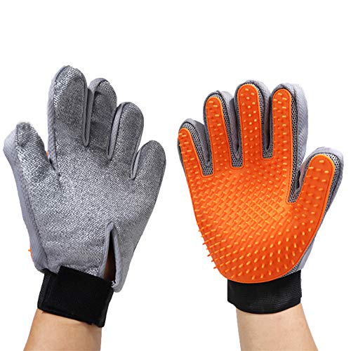 XDKS Handschuhbürste, Haustierhandschuh, Massage-Enthaarungshandschuh, Haustierhaarentferner, Handschuh für die Fellpflege, Bürste für Katzen und Hunde (rechte Hand, orange) von XDKS