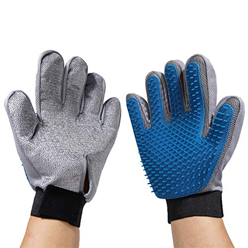 XDKS Handschuhbürste, Haustierhandschuh, Massage-Enthaarungshandschuh, Haustierhaarentferner, Handschuh zur Fellpflege, Bürste für Katzen und Hunde (linke Hand, blau) von XDKS