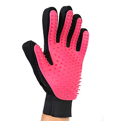 XDKS Handschuhbürste, Haustierhandschuh, Massage-Enthaarungshandschuh, Haustierhaarentferner, Handschuh zur Fellpflege, Bürste für Katzen und Hunde (rechte Hand, rosa) von XDKS