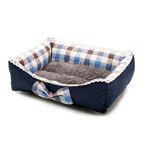 XDKS Hundebett, waschbar, super weiches Haustier-Sofa, Katzenbett, rutschfeste Unterseite, selbstwärmend und atmungsaktiv, Haustierbett, Premium-Bettwäsche, Größe S, blaues Gittermuster von XDKS