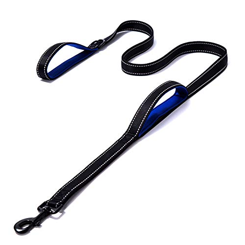 XDKS Hundeleine, stärkerer Clip, gepolsterte zwei Griffe, doppelte Griffe, Leine für Kontrollsicherheitstraining, Leinen für große Hunde oder mittelgroße Hunde, 180 cm, Schwarz / Blau von XDKS