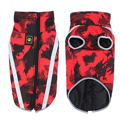 XDKS Hundemantel, bunt, Hundemantel mit Loch für Geschirr, Outdoor-Sport, Hundekleidung, Jumpsuit, Weste für kleine/mittelgroße und große Hunde (L, rotes Graffiti) von XDKS