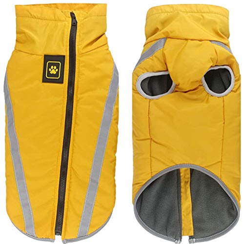 XDKS Hundemantel mit Loch für Geschirr, wasserdichter Hundemantel für den Winter, warme Jacke, Outdoor-Sport, Hundekleidung, Jumpsuit, Weste für kleine/mittelgroße und große Hunde (3XL, Kurkuma) von XDKS