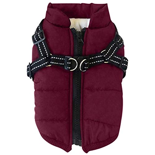 XDKS Hundemantel mit strapazierfähigem Geschirr, Brustgurt, wasserdicht, 2-in-1, Herbst-/Winterjacke, Ski-Kostüm, ärmellos, Baumwolle, gepolsterte Weste, für kleine, mittelgroße und große Hunde, Größe M, Violett von XDKS