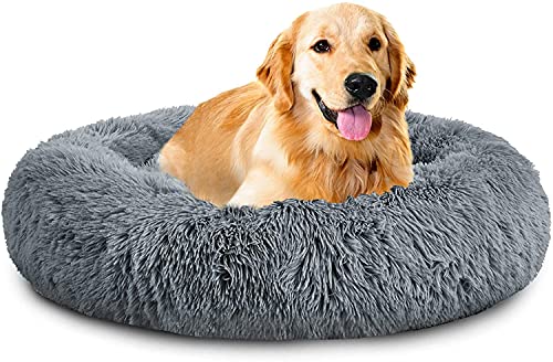 XDKS Rundes Plüsch-Katzen-Hundebett, Waschbares Flauschiges Haustierbett Für Große Mittelgroße Small Hunde (2XL(92 × 92 × 18cm),Grau) von XDKS