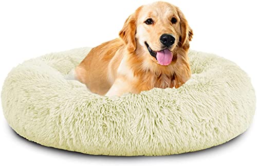 XDKS Rundes Plüsch-Katzen-Hundebett, Waschbares Flauschiges Haustierbett Für Große Mittelgroße Small Hunde (2XL(92 × 92 × 18cm),Weiß) von XDKS