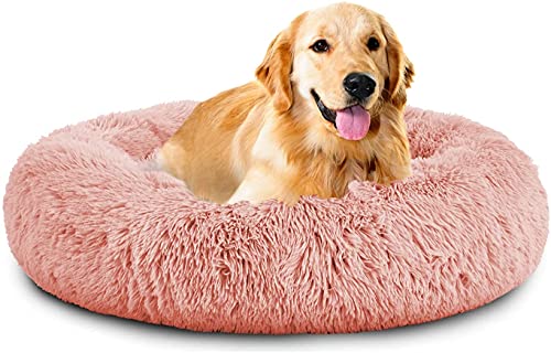 XDKS Rundes Plüsch-Katzen-Hundebett, Waschbares Flauschiges Haustierbett Für Große Mittelgroße Small Hunde (L(59 × 59 × 18cm),Rosa) von XDKS