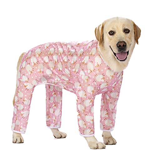 Großer Hunde-Einteiler für Hundemäntel, Pullover, Anti-Leck-Hundeanzug, verhindert Ausfallen, Haare, reduziert Angstzustände, Hundehemd für mittelgroße und große Hunde (DGTX01-Pink Sheep-S) von XDOOXMLX