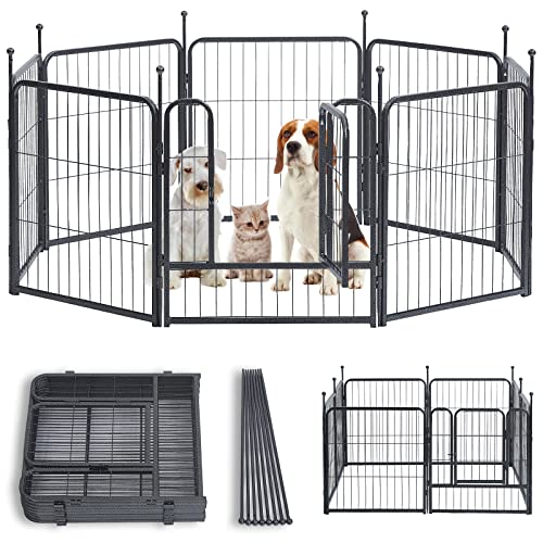 Hunde Laufstall, Hundezäune für den Hof, Hundestift Indoor, Tragbarer Outdoor Hundezaun, Faltbarer Metall Hund Laufstall mit Türen (E 8 Paneele, 24 Zoll H) von XDPET