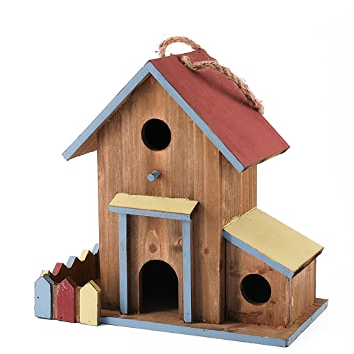 2-in-1-Vogelhaus & Vogelfutterstation, 3-Loch-Vogelhaus für Außen/Innen/Hängen, Holz-Vogelhäuser für den Außenbereich mit Stange zum Aufhängen, große Vogelhäuser, bemaltes Vogelhaus von XDYGHH