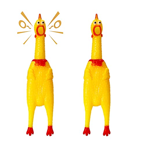 XFLYP 2 Stück Gummi Schreiend Hühner Spielzeug, Hundespielzeug Rubber Screaming Chicken Yellow Quietschende Dekompression Kleines Spielzeug zum Reinigen der Zähne(2*Gelb 32cm) von XFLYP