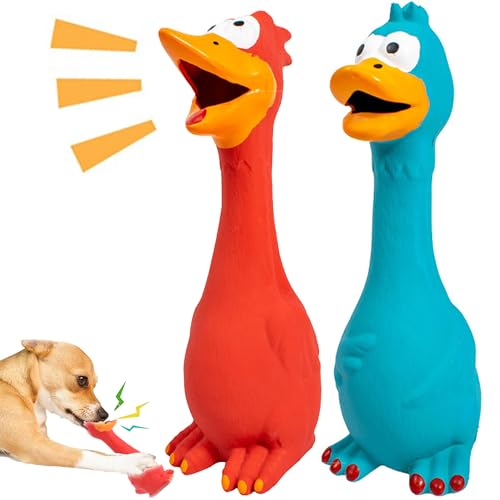 XFLYP 2 Stück Gummi Schreiend Hühner Spielzeug, Hundespielzeug Rubber Screaming Chicken Yellow Quietschende Dekompression Kleines Spielzeug zum Reinigen der Zähne(Rot + Blau) von XFLYP