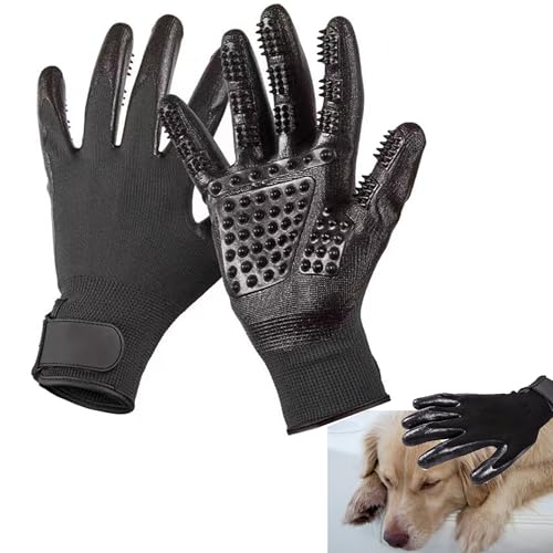 XFLYP Haustier Grooming Handschuhe, Aufhängbares Design, Pflegehandschuhe Katzen aus Silikagel Handschuh Bürste Katze, Baden und Massieren für Hunde und Katzen, Waschbares Geschirr Schwarz von XFLYP