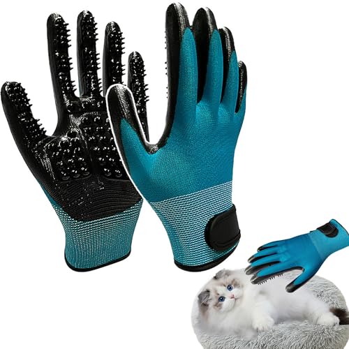 XFLYP Haustier Grooming Handschuhe, Pflegehandschuhe Katzen aus Silikagel Handschuh Bürste Katze, Aufhängbares Design, Baden und Massieren für Hunde und Katzen(Blauer See) von XFLYP