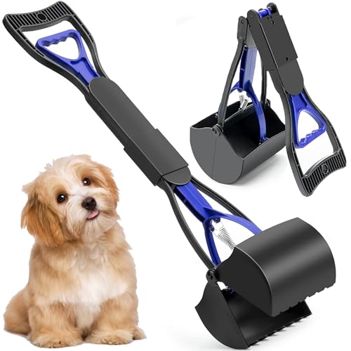 XFLYP Hundekotschaufel, 45cm Faltbarer Haustier Hund Hundekotgreifer Tragbare mit langem Griff, Haustier Schmutz Picker Pick Up für Rasen im Freien Gras und Kies für Hunde und Katzen(Blau) von XFLYP