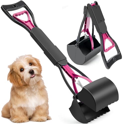 XFLYP Hundekotschaufel, 45cm Faltbarer Haustier Hund Hundekotgreifer Tragbare mit langem Griff, Haustier Schmutz Picker Pick Up für Rasen im Freien Gras und Kies für Hunde und Katzen(Rosa) von XFLYP