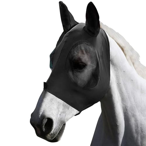 XFSRG Fliegenmaske Pferd UV Schutz Super Comfort Stretchy Horse Fly Mask mit Large Eye Space Elastisch Pferdefliegenmaske mit Ohrenschutz Pferde Atmungsaktiv Hautfreundlich von XFSRG