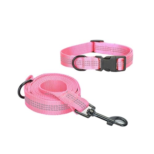 Schleppleine für Hunde Pet Collar Leine Set Hunde- und Katzenhalsband und verstellbare Leine Verstellbare Führleine(PINK Set,22-35CM) von XFYESL