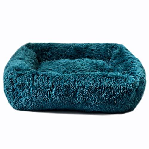 XFYESL Hundematte Hundebett Haus Weiche Lange Plüsch-Katzenmatte Quadratisches Katzenbett Haus Katzen Hundematte Winter Haustier Kissen Hundebett(Navy Blue,M-66x56x18cm) von XFYESL