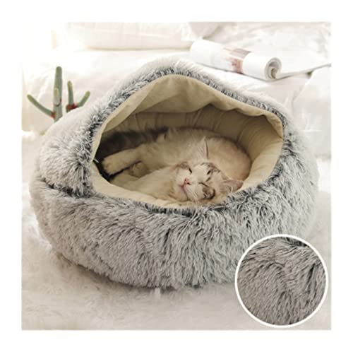 XFYESL Hundematte Katzenbetten, warme Winter-Katzenmatte, geschlossene Haustierbedarf, runder, Dicker Tiefschlaf-Haustier-Nest-Zwinger Hundebett(Gray,50x50cm) von XFYESL