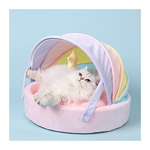 XFYESL Hundematte Katzenhausbett, süßes Katzenbett, Regenbogenzelt, Haustier, Hund, Isomatte, Winter, warmes Katzennest Hundebett(Rainbow Tent) von XFYESL