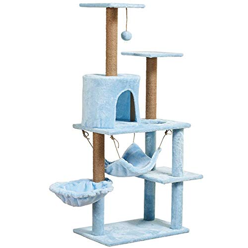 Cat Apartments Katzen-Klettergerüst, Katzen-Klettergerüst mit Hängematte, luxuriöses Katzennest mit Sisal-Kratzbaum, Haltebrett, Flanell-Kratzbaumturm (Farbe: Blau, Größe: 55 x 38 cm). von XFZJCHAP