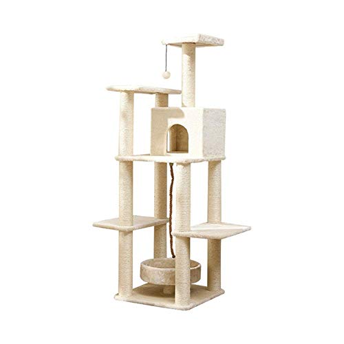 Cat Apartments Katzensprungplattform, Massivholz-Katzenklettergerüst, großes Katzenklettergerüst, Katzennest, Kratzbaum, EIN Sisal-Katzengestell, Katzenvilla, Kratzbaumturm (Farbe: Beige, Größe: 51 x von XFZJCHAP