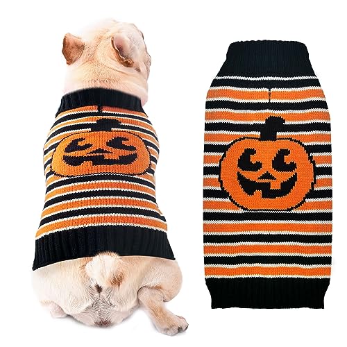 XGDMEIL Halloween Hundepullover Kürbis Hund Pullover Rollkragen Hund Strickwaren Warm Pet Sweater,M von XGDMEIL