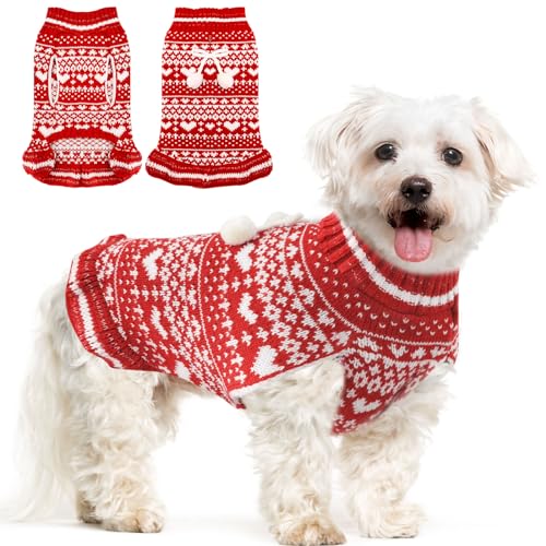 XGDMEIL Hunde-Pullover-Kleid mit Rollkragen, niedlich, für kleine, mittelgroße und große Hunde, Katzen, weich, rot, Haustierkleidung, warm, Herbst, Winter, Welpen, Kätzchen, Herz, Pullover, von XGDMEIL