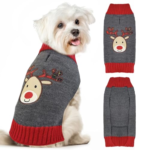 XGDMEIL Hunde-Weihnachtspullover, niedlicher Elch, Weihnachts-Haustier-Outfit für XS, kleine, mittelgroße und große Hunde, Katzen, gestrickt, Welpenpullover, Sweatershirt, Herbst, Winter, von XGDMEIL