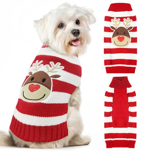 XGDMEIL Hunde-Weihnachtspullover, niedliches gestreiftes Rentier, Weihnachtsoutfit für XS, kleine, mittelgroße und große Hunde, Katzen, Strick-Kostüm, Welpen, Pullover, Pullover, Pullover, Herbst, von XGDMEIL