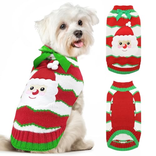 XGDMEIL Hunde-Weihnachtspullover für kleine, mittelgroße und große Hunde, Katzen, Schneemann, Weihnachten, Haustierkleidung, Outfits, Kostüm, niedliche grüne Fliege, Welpenpullover, roter von XGDMEIL