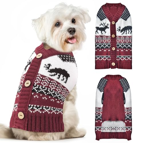 XGDMEIL Niedlicher Elch-Hundepullover für kleine, mittelgroße und große Hunde und Katzen, Hunde Winter (rot, schwarzer Elch, XXL) von XGDMEIL