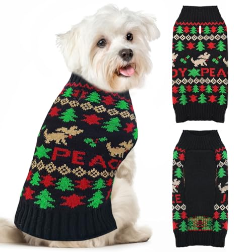 XGDMEIL Weihnachtspullover für Hunde, schwarz, Weihnachts-Hundekleidung, Haustier-Outfits, Strickpullover für kleine, mittelgroße Hunde und Katzen, niedlicher Welpenpullover, für Herbst und Winter, von XGDMEIL