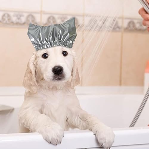 XGOPTS Haustier Duschhaube für Katze Hund Bademütze Wasserdicht Elastisch Badekappe Wiederverwendbar Tragbar Badezubehör Verstellbar Ohrenschutz Zubehör Cosplay Heimtierbedarf von XGOPTS