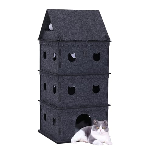 Katzenhaus für den Innenbereich, Haustier-Katzenbett, Katzenversteck, starkes Katzenschloss für mehrere und große Katzen (3-stöckig) von XHANGMZ