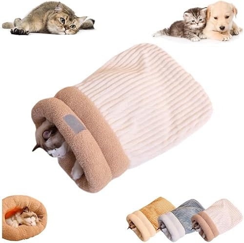 Katzenschlafsack, Katzenbett, Höhlenschlafsack, Perfekter Winterzufluchtsort, 360° warmes, halbgeschlossenes Katzenschlafsackbett für Katzen bis zu 6 kg (blau, groß) von XHCOHWWU