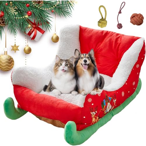 XHSYTC Christmas Sleigh Dog Bed,Christmas Cat Beds,Sleigh Cat Bed,Interesting Red Christmas Cat Dog Bed,Christmas Sleigh Pet Bed,Soft and Comfortable, Washable for Small Dogs and Cats Themed Pet Bed von XHSYTC