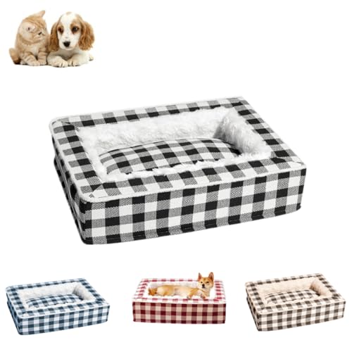 XHSYTC Tartan Cozy Dog Anti-Anxiety Calming Bed,Soft Funny Fuzzy Dog Bed,Classic Square Pet Bed,Removable Washable for Cats and Dogs (Black, L) von XHSYTC