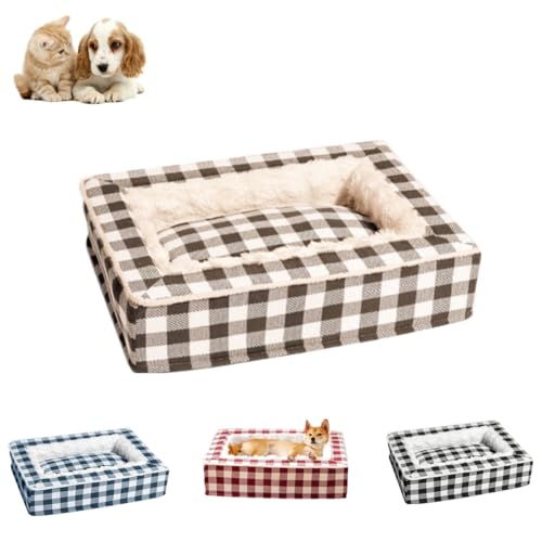 XHSYTC Tartan Cozy Dog Anti-Anxiety Calming Bed,Soft Funny Fuzzy Dog Bed,Classic Square Pet Bed,Removable Washable for Cats and Dogs (Brown, L) von XHSYTC