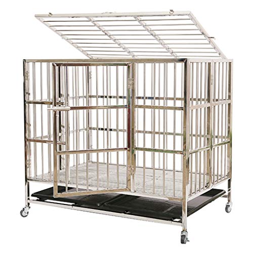 Hundekäfig Hundebox/Transportkäfig Edelstahl-Hundekäfig Folding Indoor Pet Cage mit WC Dog Crate (Size : M) von XIA