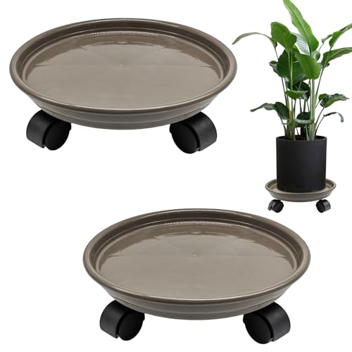 XIAONAN Pflanzenroller mit Universalrollen 2er-Pack 30CM,Palette mit Vier Rädern,Pflanzenpaletten-Behälter,Pflanzkübel, Bewegliche Pflanzentopf Untertasse Runde Blumentopf 40kg Tragkraft (Kaffee) von XIAONAN