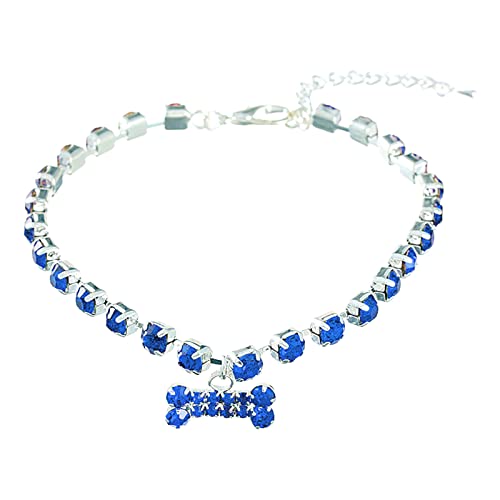 XIAOTUZ Dünnes Halsband Für Hundemarke Diamonds Hundehalsband Haustier Hundekette Katzenhalsband Verstellbares Hundehalsband Diamond Flash Hundehalsband Hunde Lederhalsband Breit (Blue, L) von XIAOTUZ