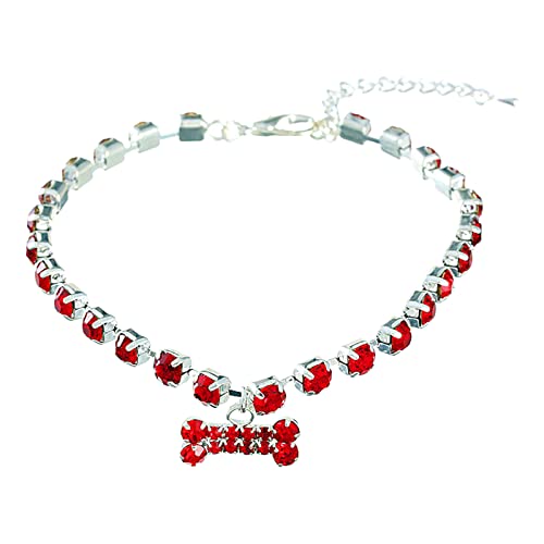 XIAOTUZ Dünnes Halsband Für Hundemarke Diamonds Hundehalsband Haustier Hundekette Katzenhalsband Verstellbares Hundehalsband Diamond Flash Hundehalsband Hunde Lederhalsband Breit (Red, L) von XIAOTUZ