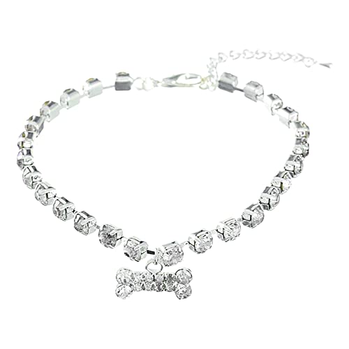 XIAOTUZ Dünnes Halsband Für Hundemarke Diamonds Hundehalsband Haustier Hundekette Katzenhalsband Verstellbares Hundehalsband Diamond Flash Hundehalsband Hunde Lederhalsband Breit (White, L) von XIAOTUZ