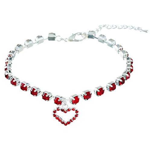 XIAOTUZ Edle Halsbänder Für Hunde Edelstein Hund Halskette Halsband Schmuck für Welpen Welpen Glänzend Strass Katze Hochzeit Halsband Haustier Hunde Dressurhalsband (Red, M) von XIAOTUZ