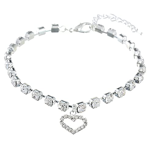 XIAOTUZ Edle Halsbänder Für Hunde Edelstein Hund Halskette Halsband Schmuck für Welpen Welpen Glänzend Strass Katze Hochzeit Halsband Haustier Hunde Dressurhalsband (White, L) von XIAOTUZ